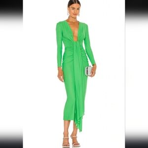 Nwot Solace London Lorena Bright Green Deep Plunge Lsleeve Lux Knit Midi Dress